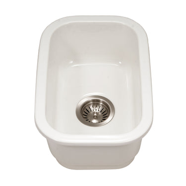 Houzer Platus 13 inch White Fireclay Undermount Single Bowl Bar Sink with Strainer & Grid